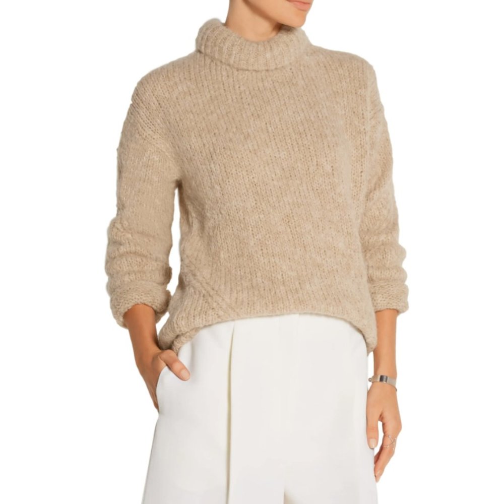 Tibi Bubble Knit Sweater Medium Tan Brown Alpaca